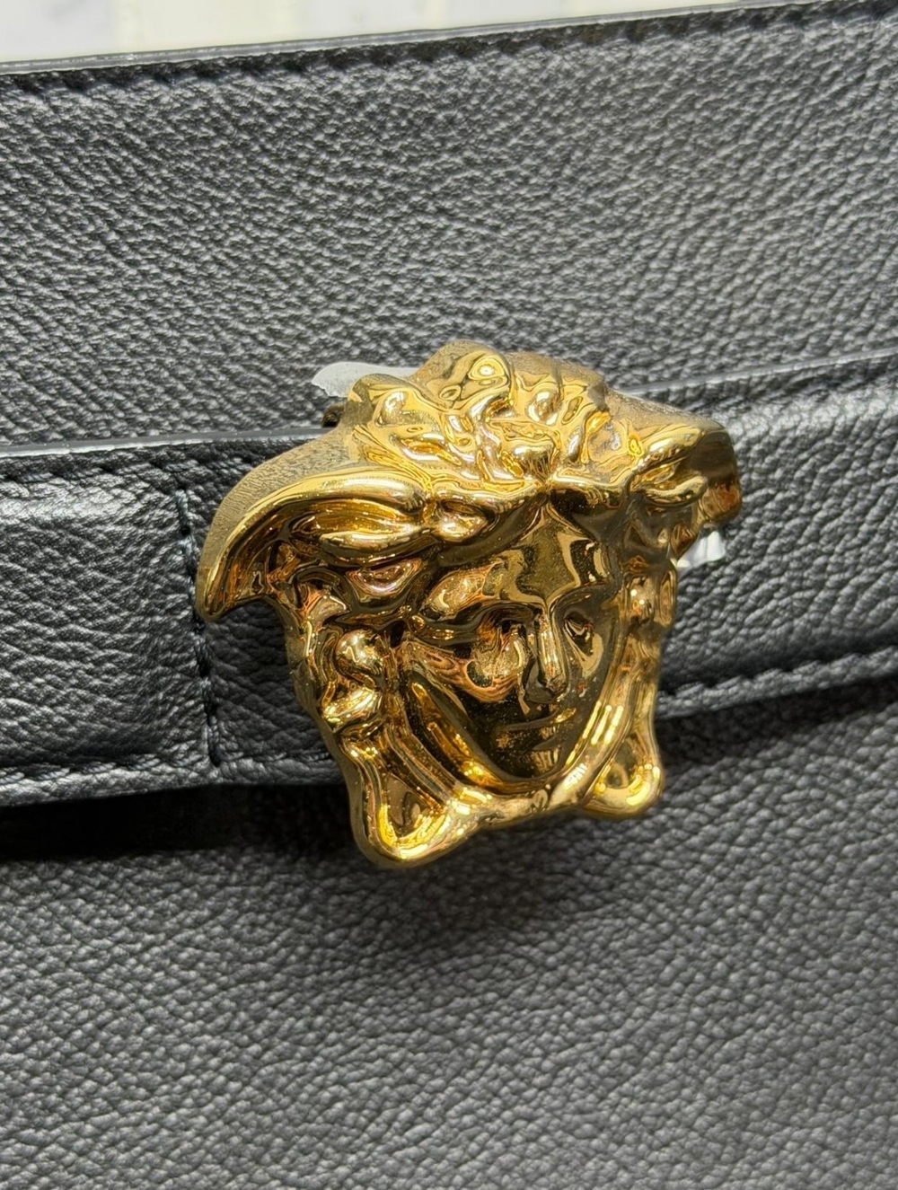 Versace Medusa Large Tote Bag Black Leather Gold Hardware Top Handle Shoulder - Picture 7 of 14